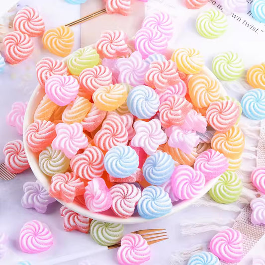 20 Pcs New Cute Mini Cartoon Heart-Shaped Candy Rubber Resin Flat Cabochons Scrapbook Diy Wedding Hairpin Accessories Craft A67